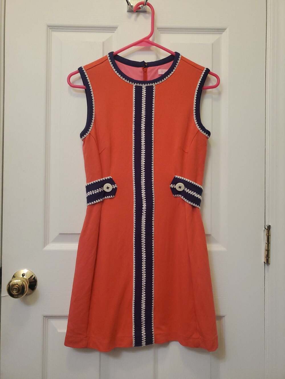 Lilly Pulitzer Fannie Shift Dress Tangerine Orange Navy Mod Retro Sz XS EUC